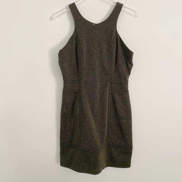 NWT BCBGeneration Gold Metallic Racerback Cocktail Dress Sz M - Picture 2 of 7